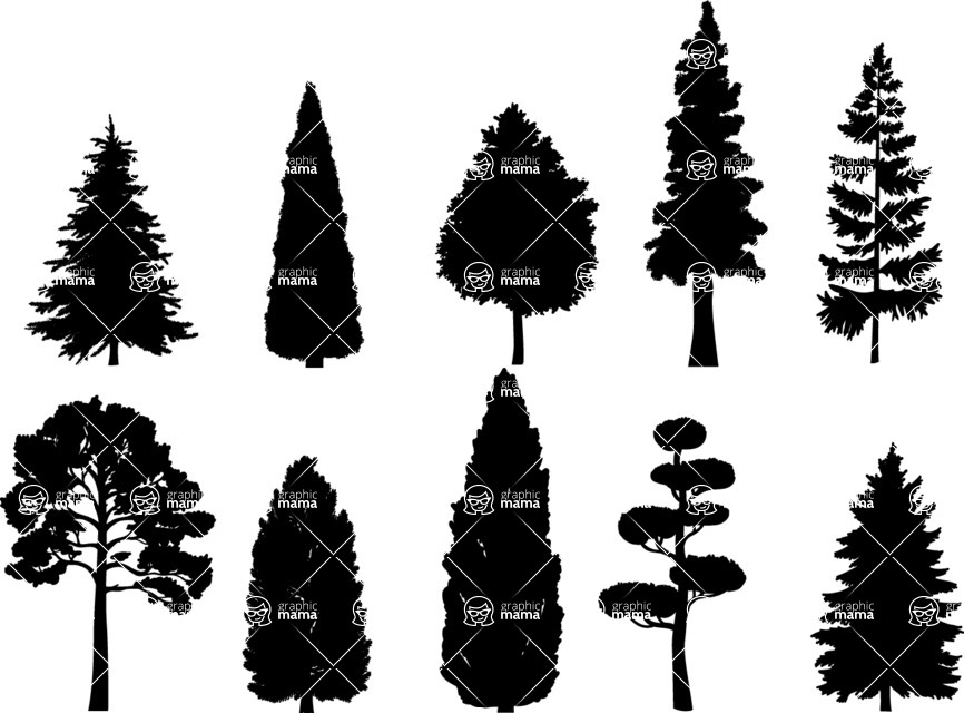 Vector silhouettes - Detailed Vector Tree Silhouettes Set